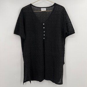 Callahan Plus XXL Black Crochet‎ Knit Button Front Tunic Top